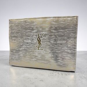 Yves Saint Laurent White and Gold Metallic Clutch Gift with purchase (GWP)